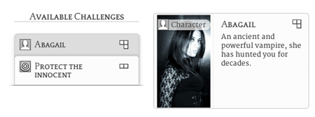 Screenshot of the available challenges in an example scene, with one selected