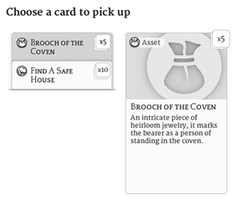 Screenshot of a player choosing which stack of cards to pick up