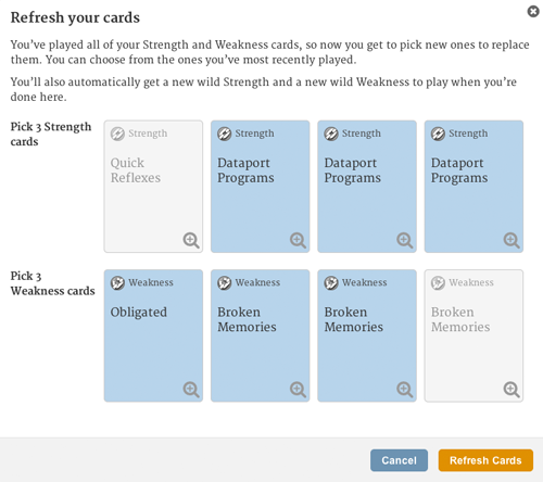 Screenshot of the card refresh interface