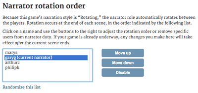 Screenshot of the interface for managing the rotation list